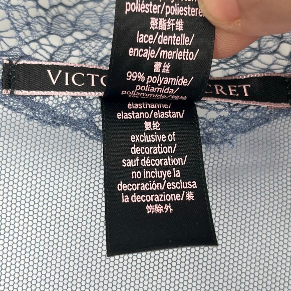 Victoria's Secret Sheer Mesh Lace Kimono Robe Slate Blue Open Front M/L - Picture 4 of 9